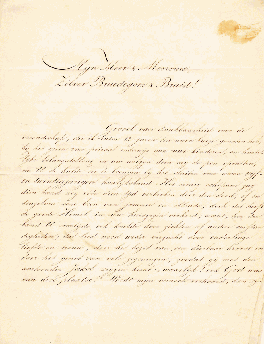 Jean Albert Mg 1799 1885 Felicitatiebrief Zilveren Huwelijk